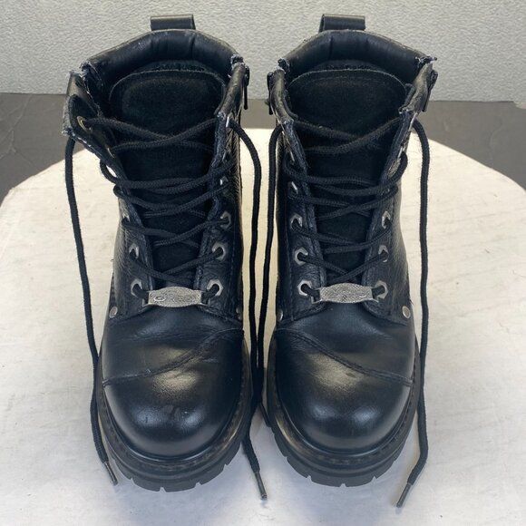 River Road Chunky Motorcycle Booties Size 6 Black Leather Double Zip Biker Boots - Picture 6 of 15